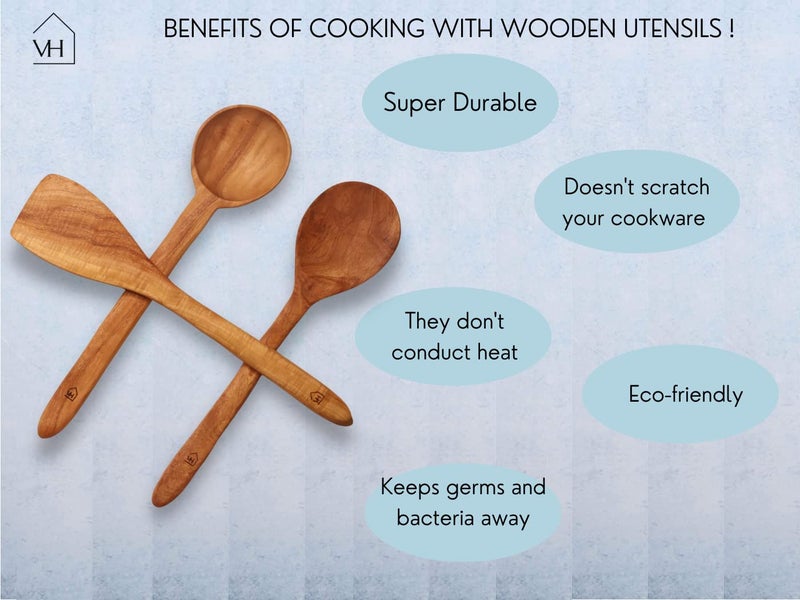 Vesta Homes Vesta Homes Neem Wood Spoon Compact Flip SpatulaLadle for Cooking DosaRotiChapati Soup and Vegetables Premium Wooden Kitchen Tools No Polish Naturally Antibacterial NonStick Handcarved Set of 3 - Image 2