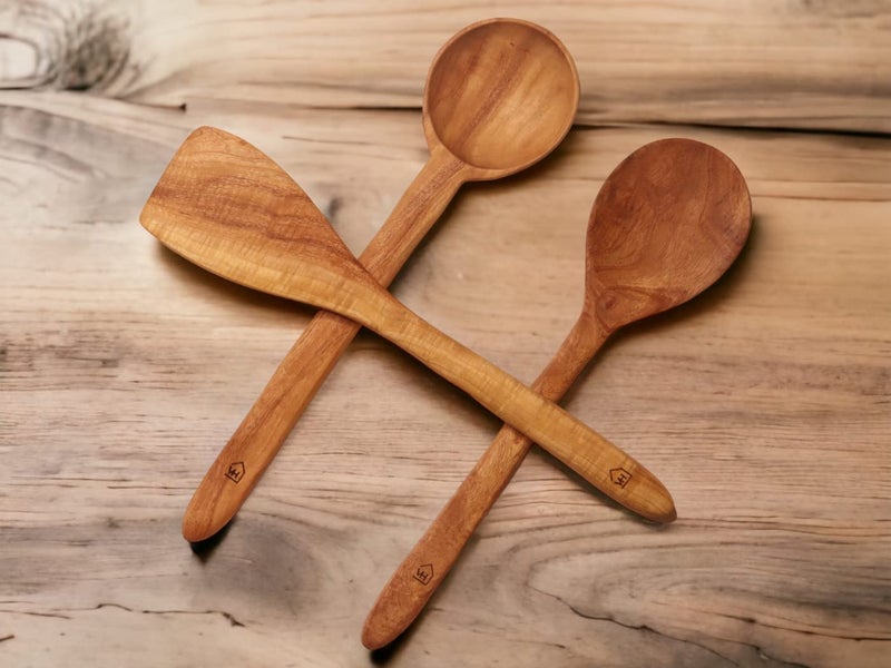 Vesta Homes Vesta Homes Neem Wood Spoon Compact Flip SpatulaLadle for Cooking DosaRotiChapati Soup and Vegetables Premium Wooden Kitchen Tools No Polish Naturally Antibacterial NonStick Handcarved Set of 3 - Image 3