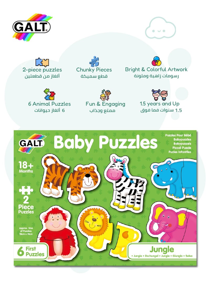Galt Toys - Jungle Baby Puzzles | 6 Animal Themed 2-Piece Puzzles | Chunky Pieces | 13x15cm | Fun & Engaging | Ideal for 18+ Months - Image 1