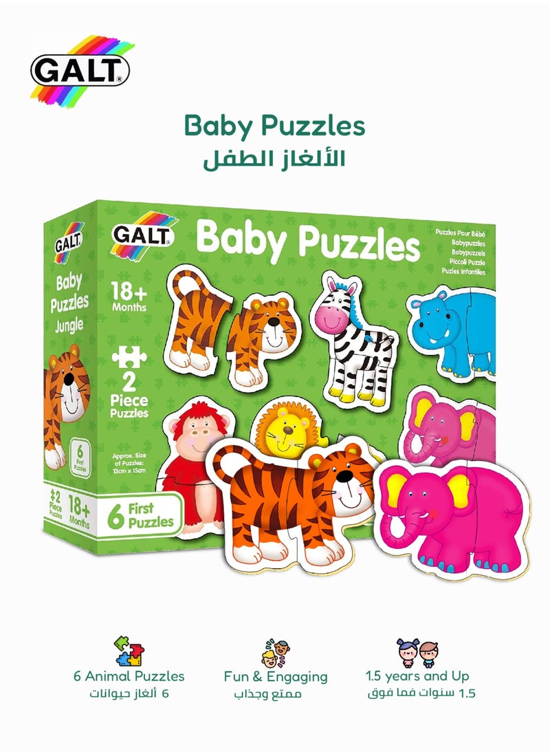 Galt Toys - Jungle Baby Puzzles | 6 Animal Themed 2-Piece Puzzles | Chunky Pieces | 13x15cm | Fun & Engaging | Ideal for 18+ Months - Image 1