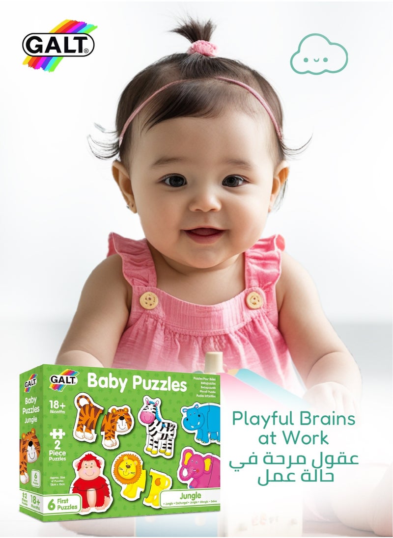Galt Toys - Jungle Baby Puzzles | 6 Animal Themed 2-Piece Puzzles | Chunky Pieces | 13x15cm | Fun & Engaging | Ideal for 18+ Months - Image 1