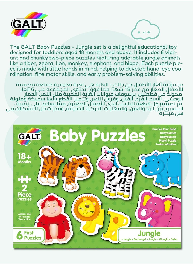 Galt Toys - Jungle Baby Puzzles | 6 Animal Themed 2-Piece Puzzles | Chunky Pieces | 13x15cm | Fun & Engaging | Ideal for 18+ Months - Image 1