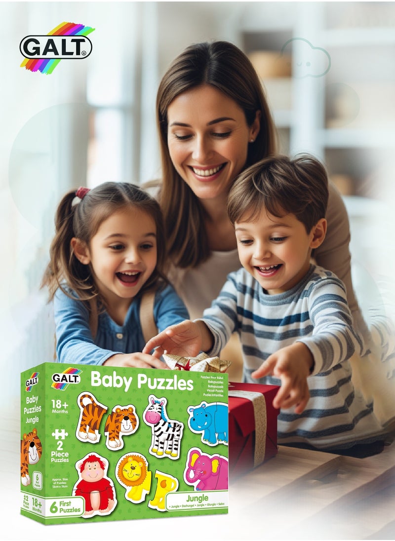 Galt Toys - Jungle Baby Puzzles | 6 Animal Themed 2-Piece Puzzles | Chunky Pieces | 13x15cm | Fun & Engaging | Ideal for 18+ Months - Image 1