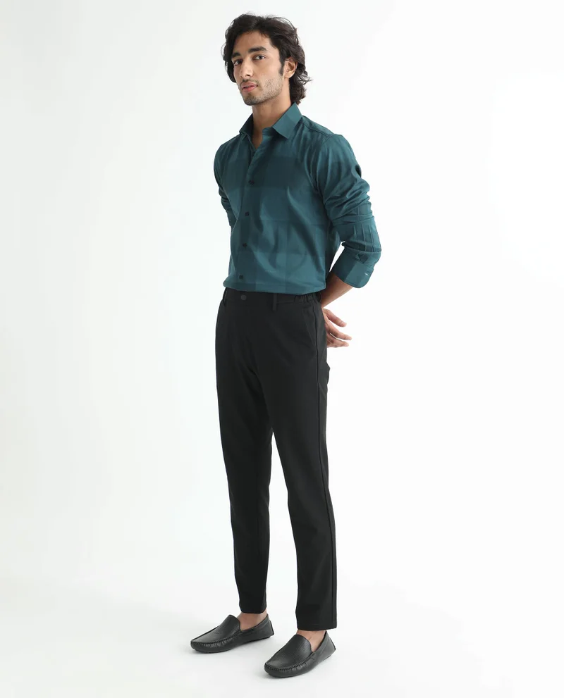 Rare Rabbit Rare Rabbit Men's Santhe Petrol Cotton Lycra Fabric Full Sleeves Regular Fit Tonal Checks Shirt