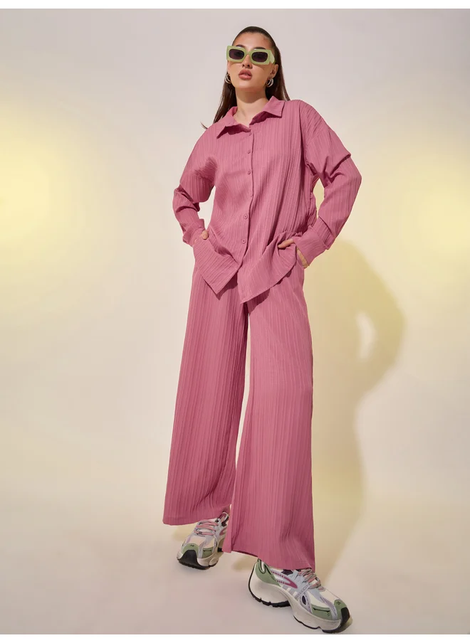 Take Two Take Two Textured Long Sleeve Shirt and Pants Co-Ords
