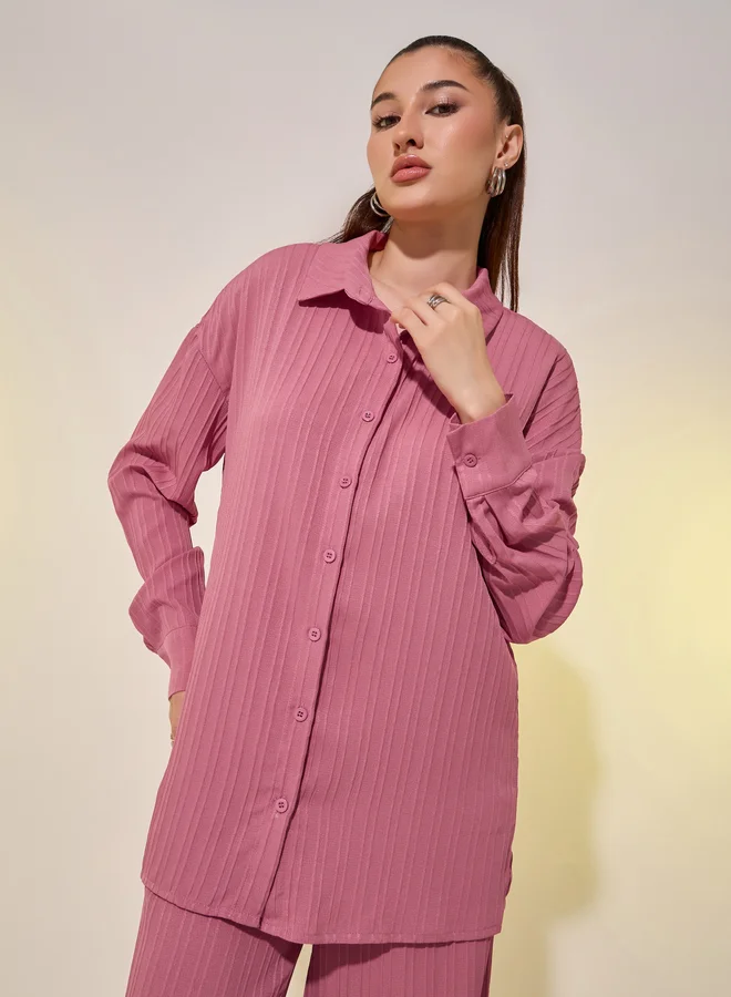 Take Two Take Two Textured Long Sleeve Shirt and Pants Co-Ords