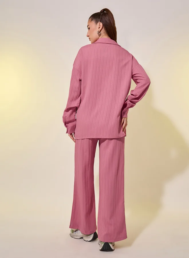 Take Two Take Two Textured Long Sleeve Shirt and Pants Co-Ords
