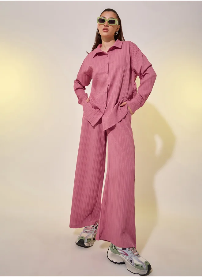 تايك تو Take Two Textured Long Sleeve Shirt and Pants Co-Ords