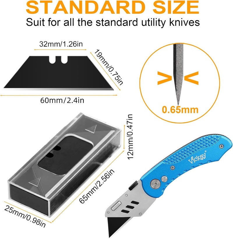 Vickay 30 Pack Utility Knife Blades, SK2 Steel Heavy Duty Box Cutter Replacement Blades with Plastic Case, Standard Size Razor Blades for Most Standard Utility Knives (Black) - Image 3