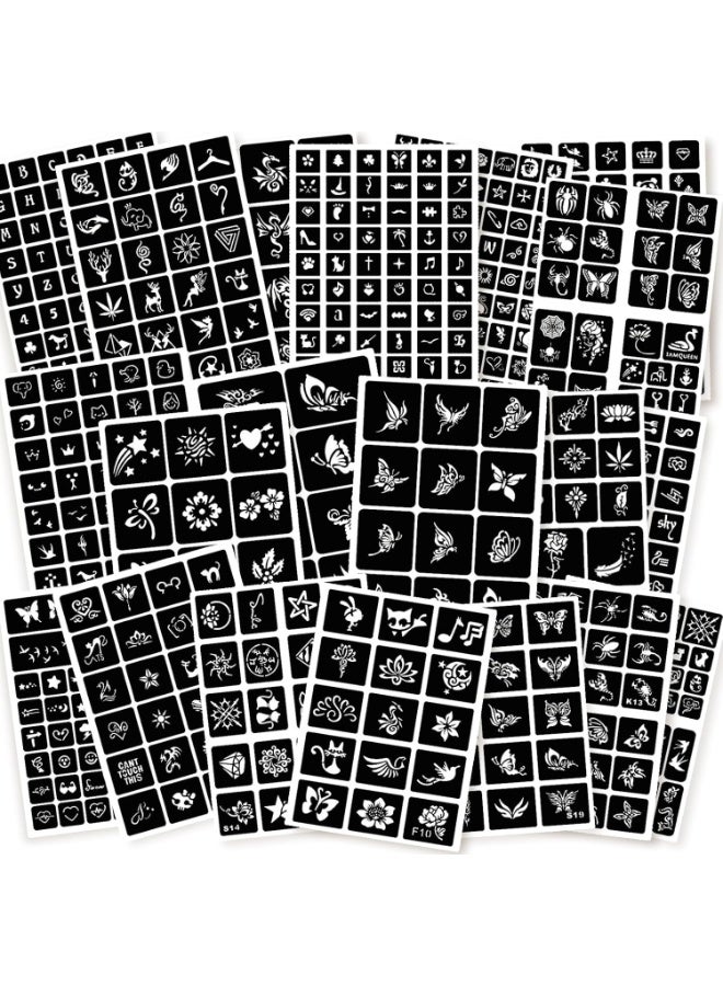 Reusable Henna Tattoo Stencil Kit 20 Sheets for Face Hand Body Art with Butterfly Flower Tribal and Egyptian Designs Black - Image 1