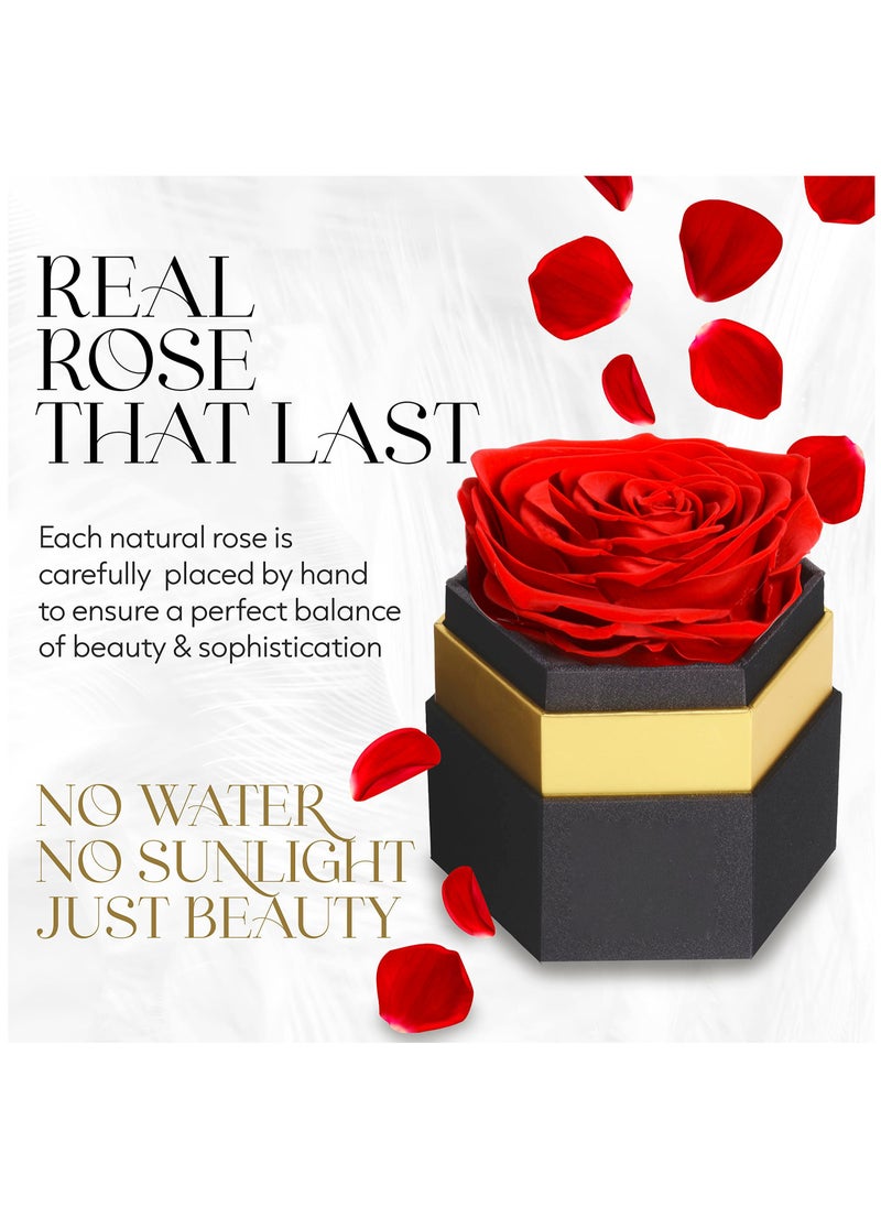 Excefore Hexagon Single Forever Red Rose Box, Preserved Roses in a Box, Immortal Roses in a Box That Last A Year, Eternal Rose Preserved Flowers for Delivery Prime Mothers Day  - Image 2