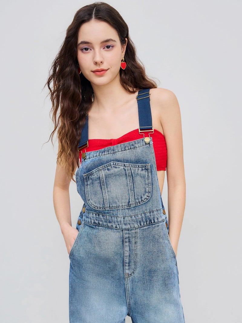 CIDER Overalls for Women Denim Pocket Buckle Up Wide Leg Jumpsuit Casual Outfits Trendy: Blue, XL - Image 3