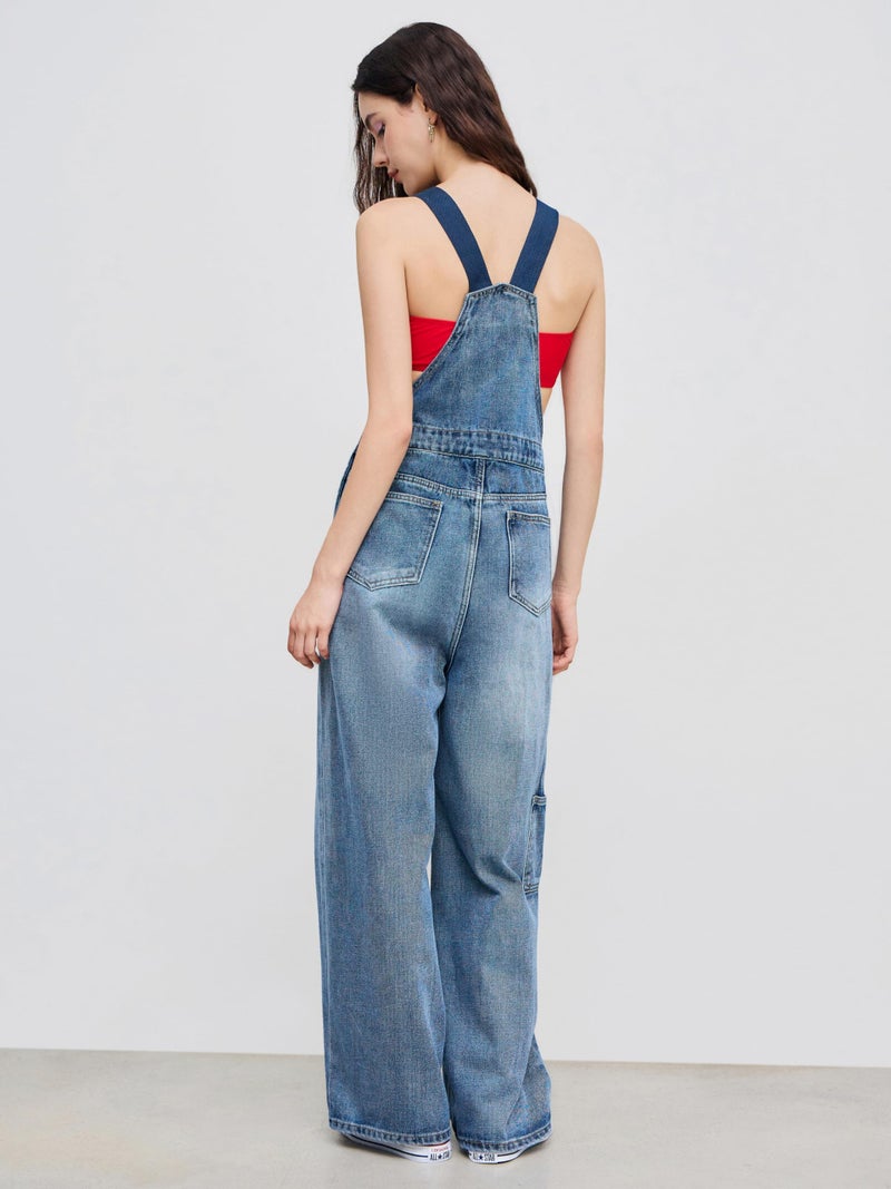 CIDER Overalls for Women Denim Pocket Buckle Up Wide Leg Jumpsuit Casual Outfits Trendy: Blue, XL - Image 5
