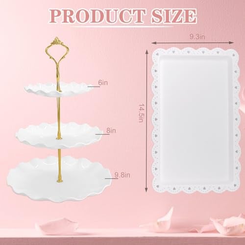 NAXIHOPT 5 Pcs Dessert Table Display Set, White Plastic 2 Pcs Round 3 Tier Cupcake Stand Cup Cake Tower Stand with Metal Rod & 3 Pcs Serving Tray for Baby Shower, Tea Party, Wedding, Birthday Party - Image 2