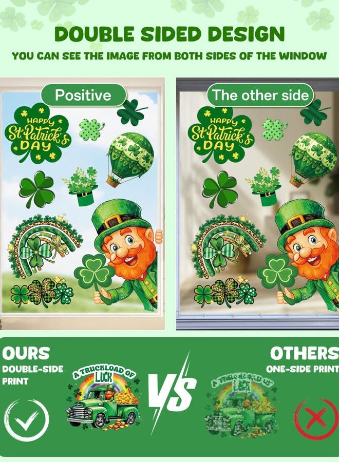 JMHACHY St Patricks Day Window Clings - 9 Sheets 88Pcs Reusable Saint Patricks Day Decorations for Home Office, Shamrock Rainbows Window Stickers for Glass, Double-Sided Large Decals - Image 3