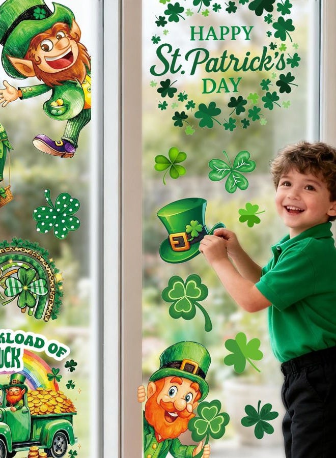 JMHACHY St Patricks Day Window Clings - 9 Sheets 88Pcs Reusable Saint Patricks Day Decorations for Home Office, Shamrock Rainbows Window Stickers for Glass, Double-Sided Large Decals - Image 4