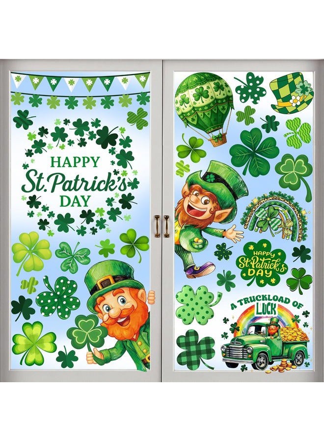 JMHACHY St Patricks Day Window Clings - 9 Sheets 88Pcs Reusable Saint Patricks Day Decorations for Home Office, Shamrock Rainbows Window Stickers for Glass, Double-Sided Large Decals - Image 1