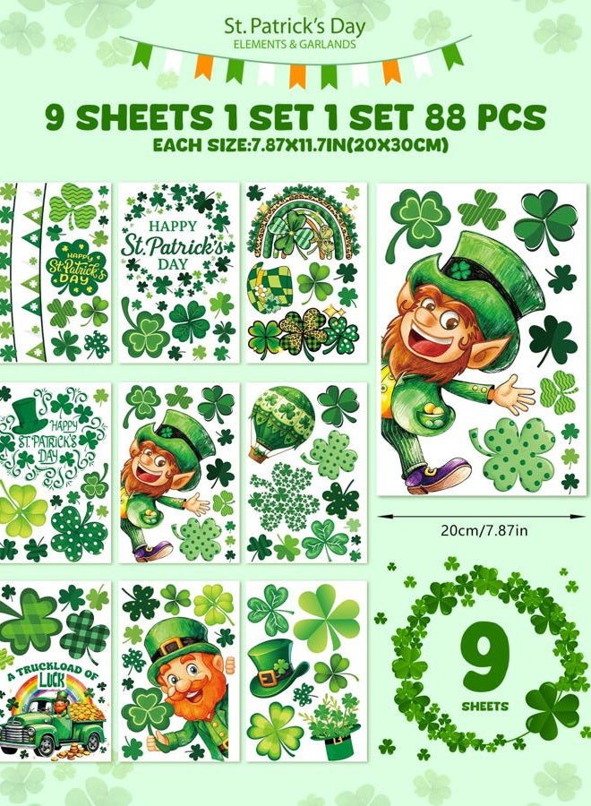 JMHACHY St Patricks Day Window Clings - 9 Sheets 88Pcs Reusable Saint Patricks Day Decorations for Home Office, Shamrock Rainbows Window Stickers for Glass, Double-Sided Large Decals - Image 2