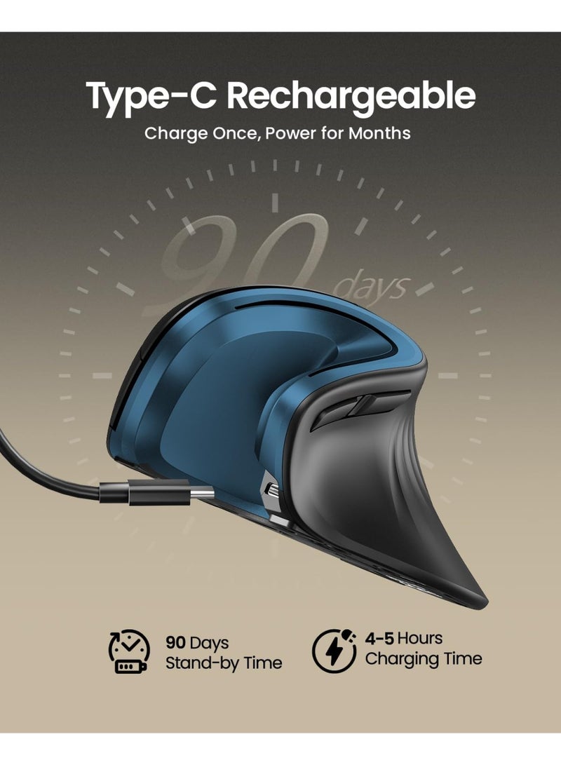 ProtoArc Ergonomic Mouse, EM11 NL Bluetooth Rechargeable Wireless Vertical Mouse, 3 Multi-Device Connectivity for Computer/PC/Laptop, 2.4GHz Optical Mice... - Image 4