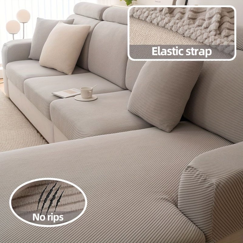 Beige High Elasticity Non Slip Sofa Cover Machine Washable Pet Friendly For 1 4 Seater - Image 2