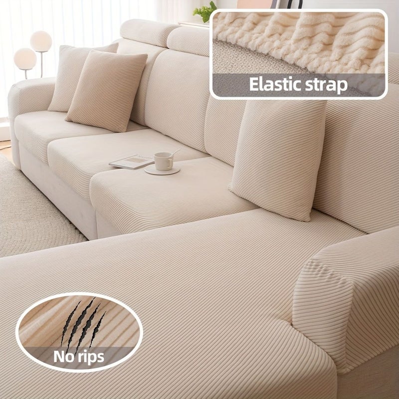 Beige High Elasticity Non Slip Sofa Cover Machine Washable Pet Friendly For 1 4 Seater - Image 1