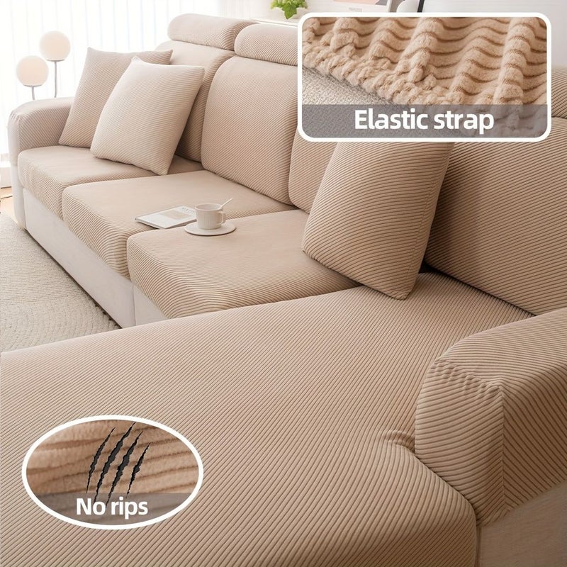 Beige High Elasticity Non Slip Sofa Cover Machine Washable Pet Friendly For 1 4 Seater - Image 4