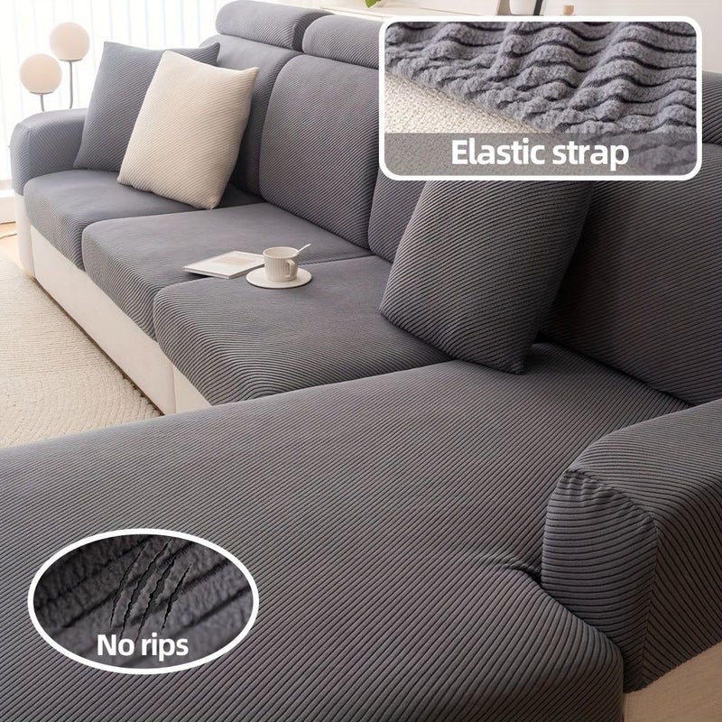 Beige High Elasticity Non Slip Sofa Cover Machine Washable Pet Friendly For 1 4 Seater - Image 3