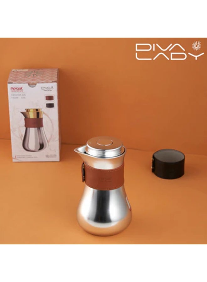 السيف  ✨ ترمس ديفا ليدي الفضي – ستانلس ستيل فاخر بسعة 350 مل وديكور جلدي أنيق! - Image 2