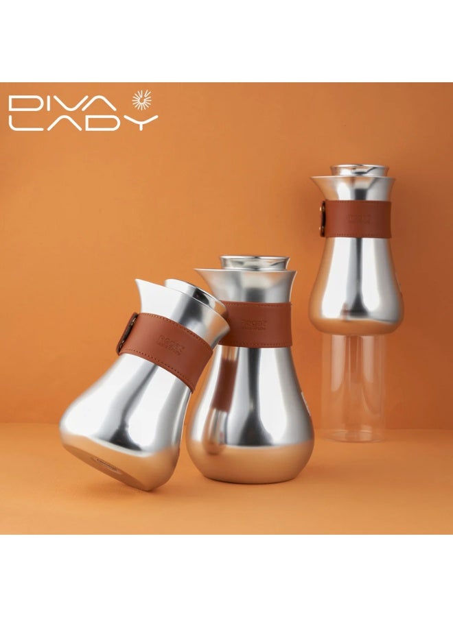 السيف  ✨ ترمس ديفا ليدي الفضي – ستانلس ستيل فاخر بسعة 350 مل وديكور جلدي أنيق! - Image 1