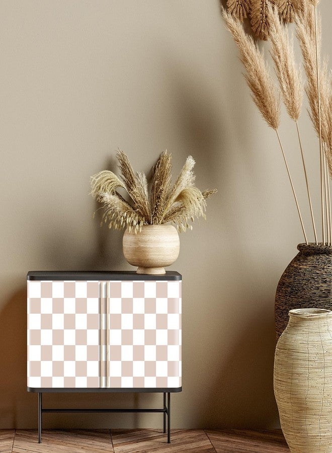 Drydiet ورق جدران Drydiet Retro Checkered Peel and Stick Funky 70s Removeable Vintage Decorative Wallpaper Checkerboard Decor for Bathroom Cabinet (بني فاتح، 9.8 قدم × 15.75 بوصة) - Image 3