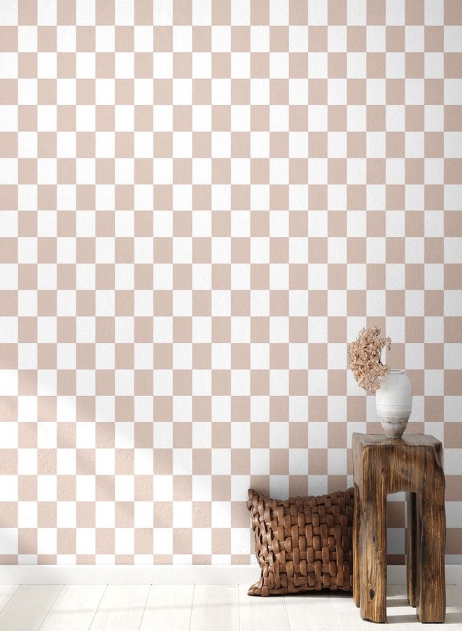 Drydiet ورق جدران Drydiet Retro Checkered Peel and Stick Funky 70s Removeable Vintage Decorative Wallpaper Checkerboard Decor for Bathroom Cabinet (بني فاتح، 9.8 قدم × 15.75 بوصة) - Image 5