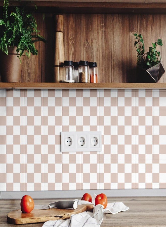Drydiet ورق جدران Drydiet Retro Checkered Peel and Stick Funky 70s Removeable Vintage Decorative Wallpaper Checkerboard Decor for Bathroom Cabinet (بني فاتح، 9.8 قدم × 15.75 بوصة) - Image 4