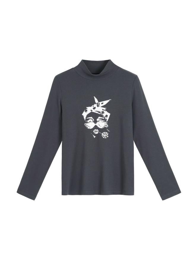 Women's Portrait Printing Micro Turtleneck Thickened Knitted Bottoming Shirt 62250 [special Offer No Refund Or Exchange]]