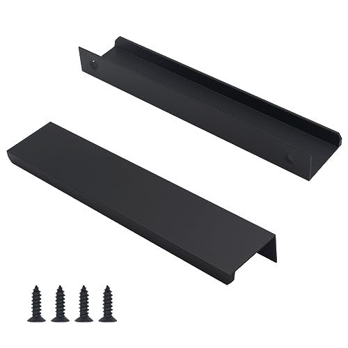 HANIHUA 30 Pack Modern Kitchen Cabinet Handles Black Finger Pulls for Cabinets 59inch150mm Length Matte Black Edge Cabinet Pulls Drawer Tabs Pull Hardware Concealed Tab Handle - Image 1