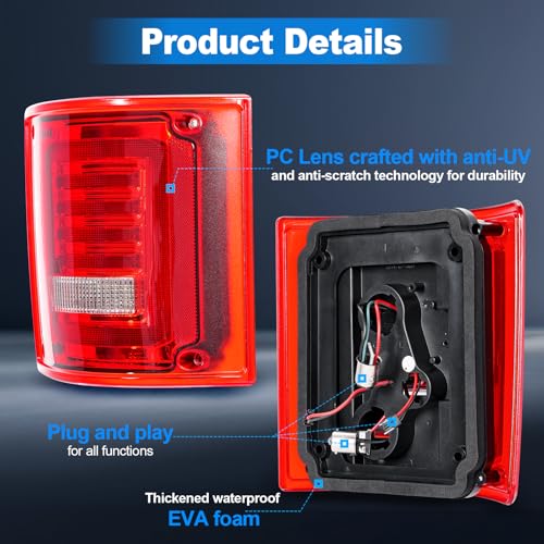 SHINEFIT Multifunctional Tail Lights with DRL Turn signal Reserving Lights Replacement for 1973-1991 Silverado C/K Trucks Tahoe Suburban K5 Blazer - Image 4