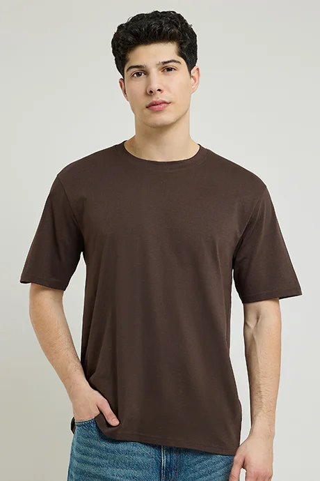 R&B Solid T-Shirt with Crew Neck and Short Sleeves