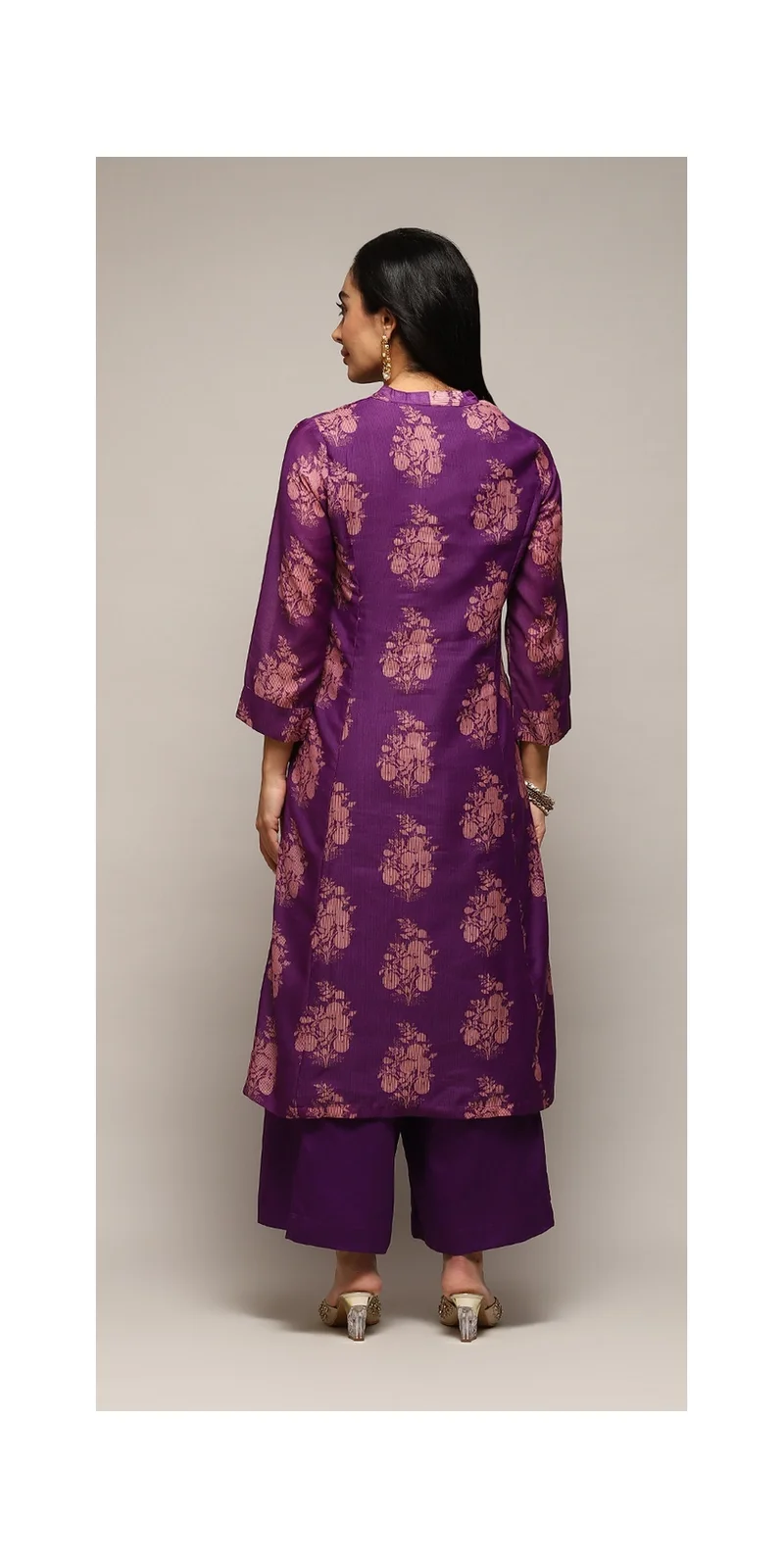Biba Violet Voilet Polyester A-Line Printed Kurta Palazzo Suit Set for Women | Best Price UAE