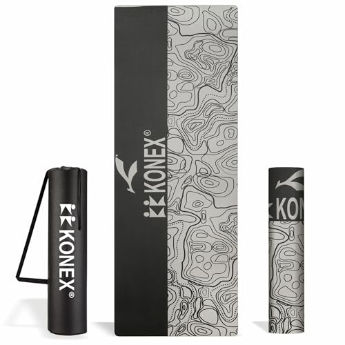 Konex 6mm Premium Printed TPE Yoga Mat with Carry Bag for Men & Women | Water resistant & Anti Slip Exercise Mat for Home Workouts, Gym & Outdoor Activities (Black & Grey) - Image 1