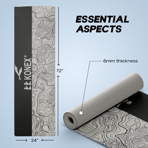 Konex 6mm Premium Printed TPE Yoga Mat with Carry Bag for Men & Women | Water resistant & Anti Slip Exercise Mat for Home Workouts, Gym & Outdoor Activities (Black & Grey) - Image 4