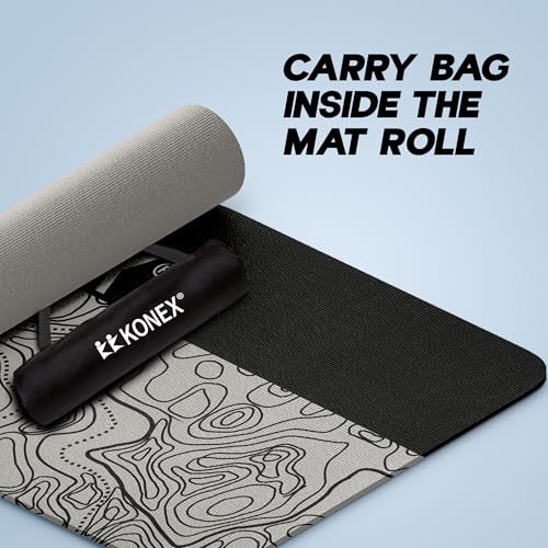 Konex 6mm Premium Printed TPE Yoga Mat with Carry Bag for Men & Women | Water resistant & Anti Slip Exercise Mat for Home Workouts, Gym & Outdoor Activities (Black & Grey) - Image 5