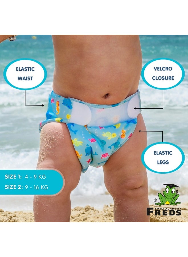 FREDS SWIM ACADEMY Freds Baby Reusable Blue Swim Diapers (20lb-23lb) a Pool & Beach Essential  - Image 1