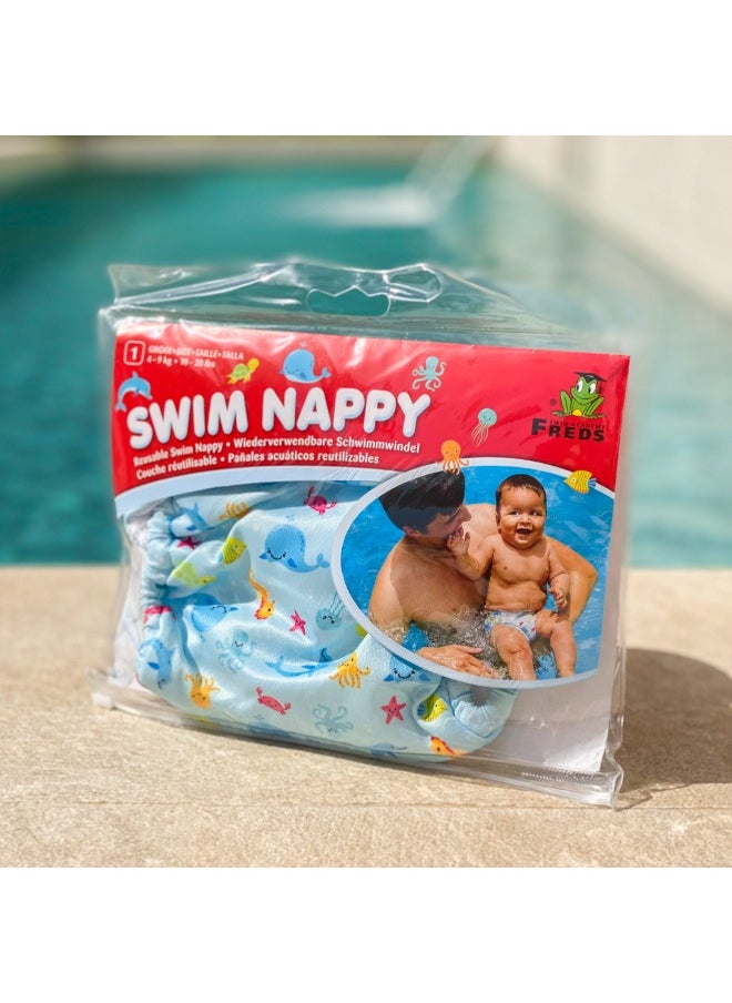 FREDS SWIM ACADEMY Freds Baby Reusable Blue Swim Diapers (20lb-23lb) a Pool & Beach Essential  - Image 4