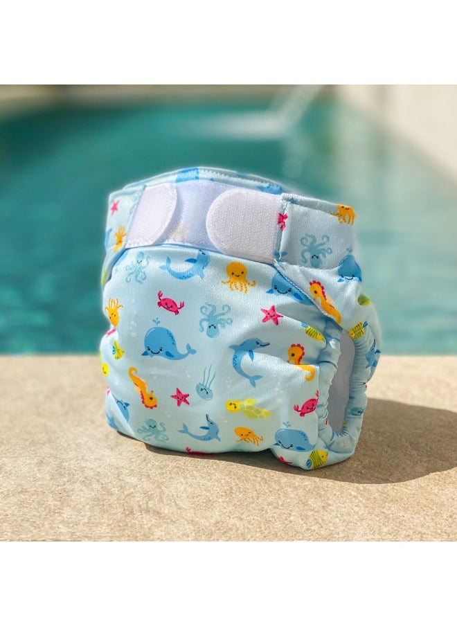 FREDS SWIM ACADEMY Freds Baby Reusable Blue Swim Diapers (20lb-23lb) a Pool & Beach Essential  - Image 3
