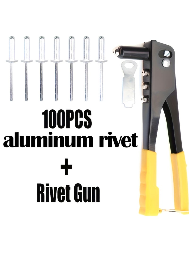 LOOPITYS Heavy duty manual rivet gun (equipped with 100 aluminum rivets), professional manual rivet gun Heavy metal rivet gun 9.25-inch rivet gun kit Detachable and labor-saving maintenance manual tool kit - Image 1