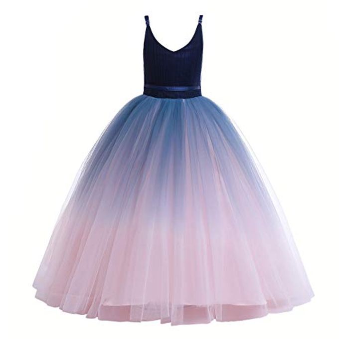 Glamulice Blush Pink Girls Lace Bridesmaid Dress Long A Line Wedding Pageant Dresses Flower Girls Princess Ombre Tulle Party Gown Petal Pink Kids Birthday Maxi Dance Ball Gown 6 Navy Blue Formal Event - Image 4