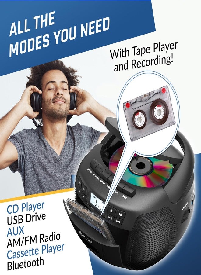 KLIM CD Player + Audio Cassette Player, AM/FM Radio Bluetooth, Stereo CD Player, Remote, Tape Recording, USB Drive, Aux, Radio CD Stereo Home AC/DC Power Supply - Image 3