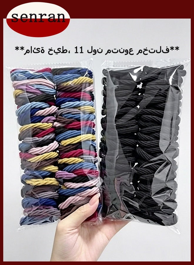 SenRan 100PCS Black Hair Ties for Women Girls, Seamless Thick Black Hair Band, Elastic Hair Ties No Damage Ponytail Holder - Image 1