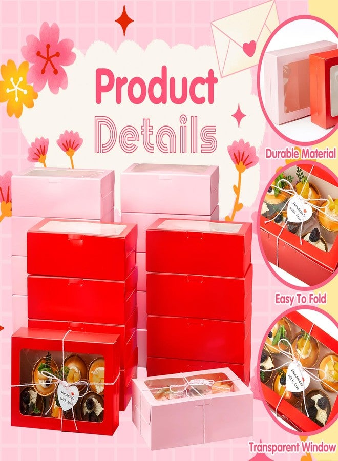ماكس تشيك مجموعة ماكس تشيك من 50 علبة كوكيز لعيد الحب مع نافذة عرض، مقاس 9×6×3 بوصات، باللونين الأحمر والوردي، مثالية لتقديمها كهدية، مع بطاقة حب مزينة بحبل، مناسبة لعيد الميلاد وعيد الأم وتغليف الشوكولاتة والمعجنات والحلويات. - Image 5