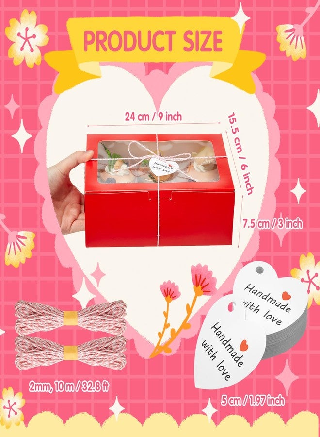 ماكس تشيك مجموعة ماكس تشيك من 50 علبة كوكيز لعيد الحب مع نافذة عرض، مقاس 9×6×3 بوصات، باللونين الأحمر والوردي، مثالية لتقديمها كهدية، مع بطاقة حب مزينة بحبل، مناسبة لعيد الميلاد وعيد الأم وتغليف الشوكولاتة والمعجنات والحلويات. - Image 3