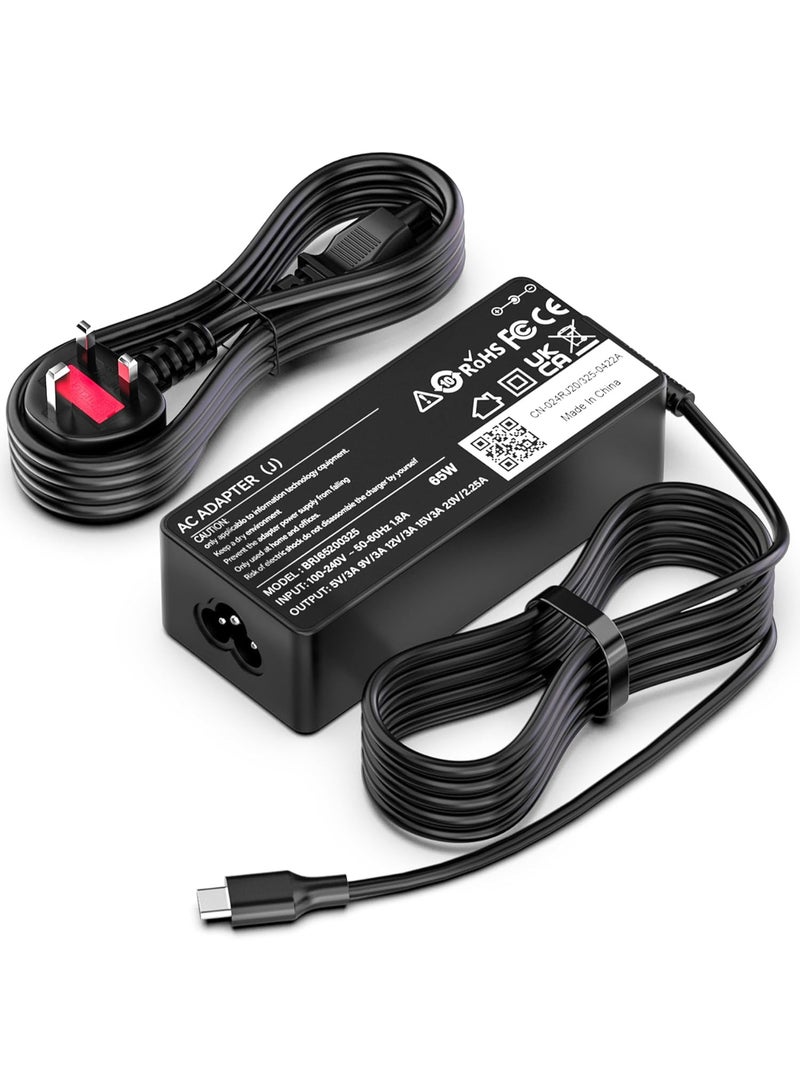 زيكسين شاحن لابتوب USB-C بقوة 65 واط متوافق مع سلسلة Lenovo ThinkPad الطرازات: ThinkPad T14, T15, T480s, T480, T490, T490s, T580, T590, E15, E480, E490, L380, L390, X13, X280؛ وChromebook C330, 300e, 500e.وChromebook - Image 1